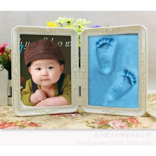 DIY Infant Footprint Gift Delicate Photo Frame Baby Childhood Souvenir Memorable Blue Mud Meaningful Decoration Fine Baby Room