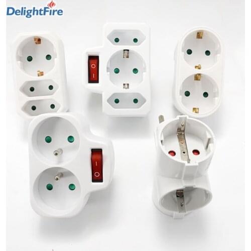 EU Plug Adapter Standard Conversion Socket ON/OFF Switch 16A 250V France German Plug 1 to 2/1 to 3 Way Wireless Extended Socket