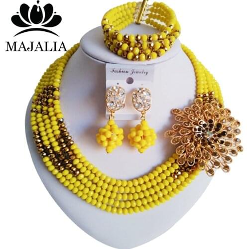 Wedding Jewelry Opaque yellow Crystal Necklace African Wedding Nigerian Bride Wedding Dress Accessories Jewelry Set SJ-18