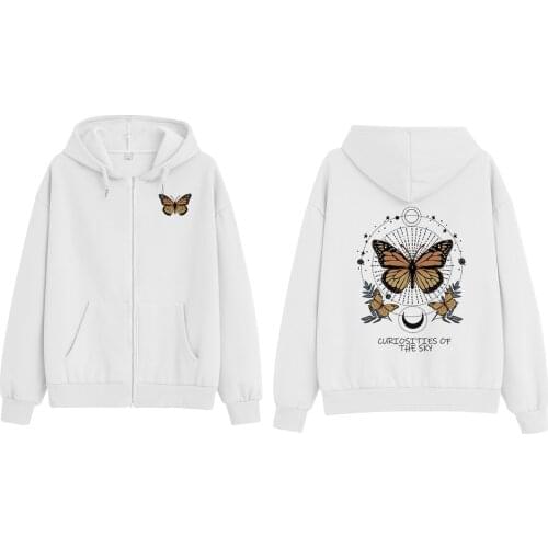 Zip Up Hoodie Zipper Jacket Women Butterfly Print 2ky Hooded Sweatshirt Hip Hop Streetwear Harajuku Korean Warm Top Long Sleeve