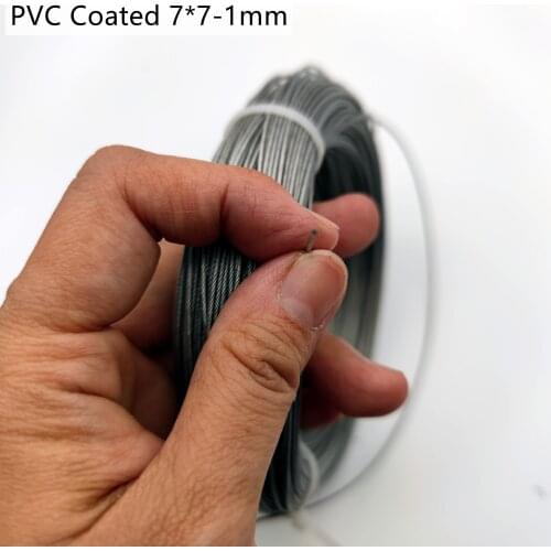 PVC Coating 50M/100M 0.8mm/1mm 7X7 Construction 304 Stainless steel Wire rope Softer Fishing Lifting Cable