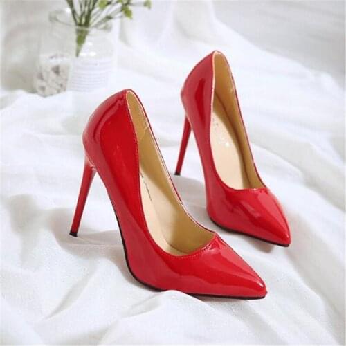 2021 Plus Size 34-44 HOT Women Shoes Pointed Toe Pumps Patent Leather Dress High Heels Boat Shoes Wedding Shoes Zapatos Mujer