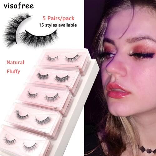 Visofree 5 Pairs 3D Mink Eyelashes 100% Cruelty Free Mink Lashes Popular Make Up Lashes Handmade Fluffy Eyelash Black Band Lash