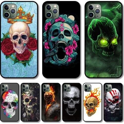 Green flower skulls Phone Case cover For iphone 12 pro max 11 8 7 6 s XR PLUS X XS SE 2020 mini black cell shell