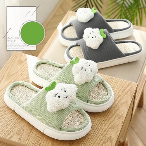 High Quality Flax Slides Slippers For Women 2021 Autumn Style Home Non-slip Slip floor Linen Shoes Cartoon Cloud Design Sandals