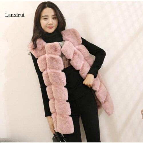 Lanxirui Fashion Faux Fur Vest Women Autumn Winter Sleeveless Jacket Coat Casual Plus Size Warm Fur Coat Outerwear Pink Coats