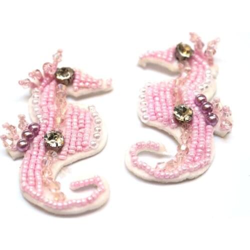 2pcs/lot Seahorse Embroidered beaded Patches for Clothing sew on rhinestone seahorse parche Appliques Decoration Badge parche
