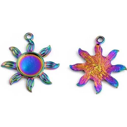 2PCS Rainbow Multicolor Zinc Based Alloy Pendant Sun Flower Avatar DIY Alloy Jewelry Making Accessories For Necklace Earring