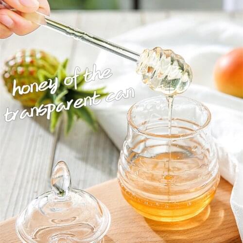 245ml Transparent Beehive Honey Pot Seasoning Juice Jar with Dipper Lid Glass Creative Design Transparent Cans