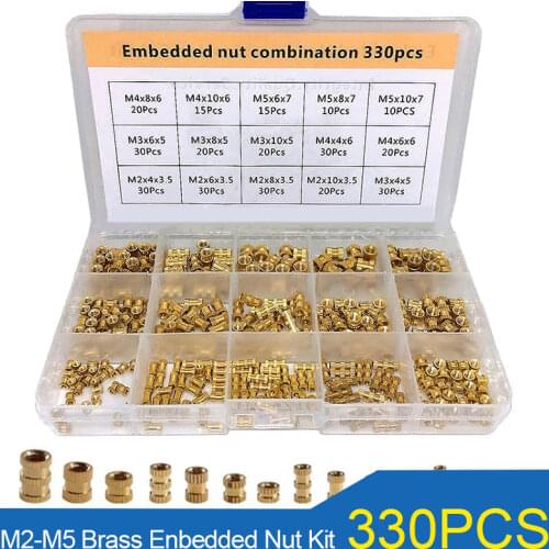 330pcs Brass Insert Nut Combination Kit M2 M3 M4 M5 INjection Molded Copper Nut Embedded Knurled Threaded Insert Nut Set