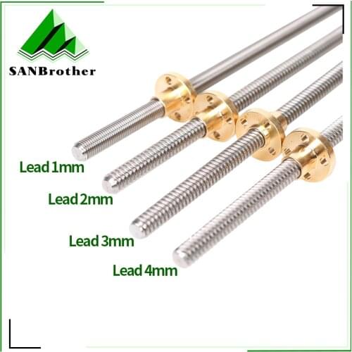 3D Printer THSL-300-8D Trapezoidal Rod T8 Lead Screw Thread 8mm Lead1mm Length100mm200mm300mm400mm500mm600mm with Brass Nut