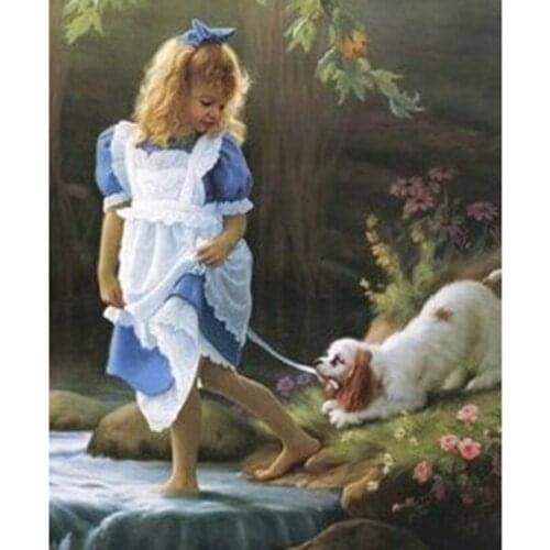 5D DIY Diamond Painting Square Round Diamond Character Picture Child and Puppy Picture Cross Stitch Mosaic Embroidery WG2787