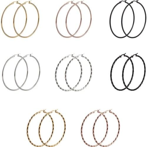 8pairs/Set Titanium Steel Hoop Earrings Dangle Hoop Round Circle Earring for Women Fashion Jewelry Making Party Accessories 60mm