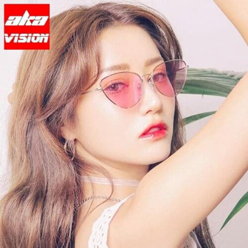 AKA VISION 2021 Metal Cateye Sunglasses Women Brand Designer Sun Glasses Women/Men Mirror Eyewear Women Oculos De Sol Feminino