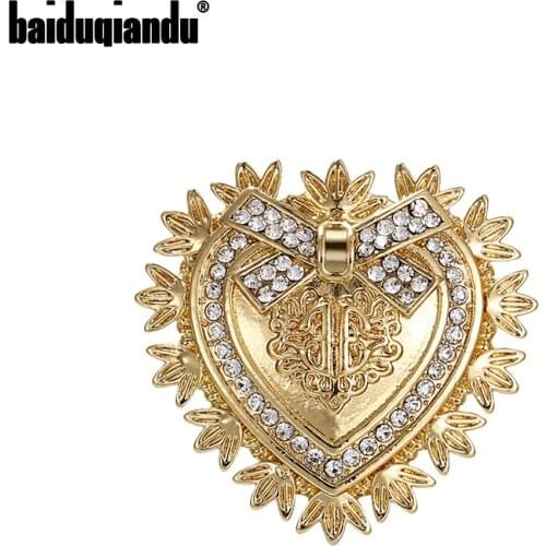 Baiduqiandu New Arrival Gold Color Plated Heart Shape Peace Ribbon Brooch Pins Dress Coat Winter Accessories Jewelry