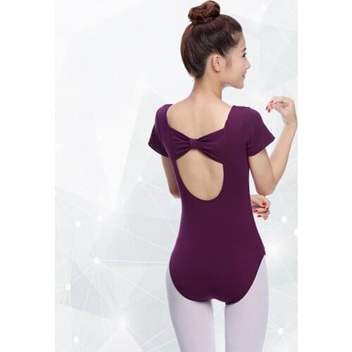 Ballet Bodysuit For Women Bow Tie Adults Basic Cotton Ballerina Gymnastics Leotard V-Neck Classical Dance Training Costume