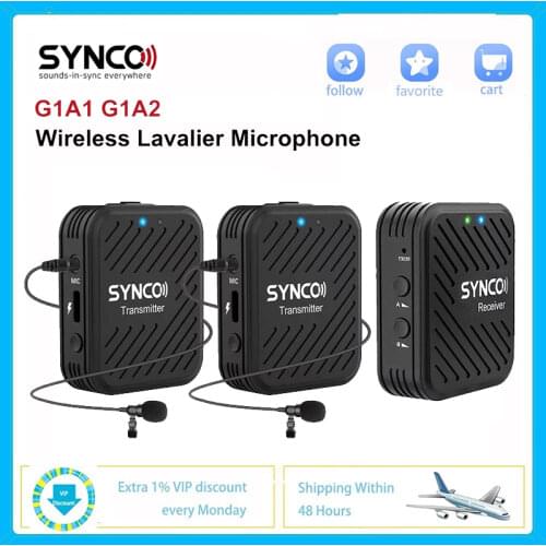 Synco G1 A1 A2 Wireless Lavalier Microphone System 2.4G for Smartphone Laptop Tablet DSLR Camera Professional Vlog Interview Mic