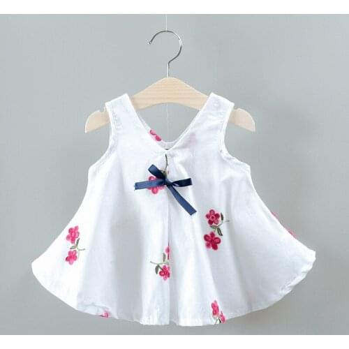 Childrens clothing baby girl new embroidery floral A-line skirt summer skin-friendly Korean dress idyllic cool