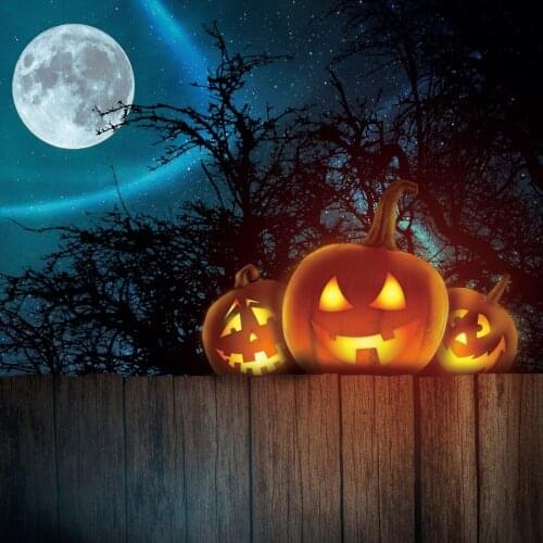 Halloween Eve Night Photo Backdrop Pumpkin Wooden Fence Full Moon Scenic Child Treat Or Trick Party Decor Photography Background