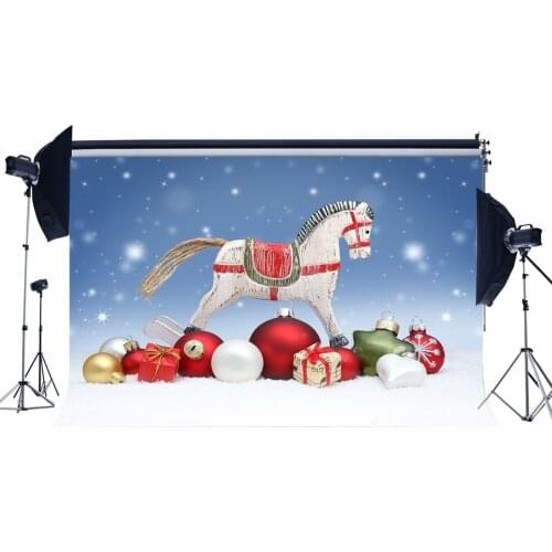 Photography Backdrop Merry Christmas Ball Gifts Hobbyhorse Bokeh Halos Glitter Sequins Polka Dots Xmas Background