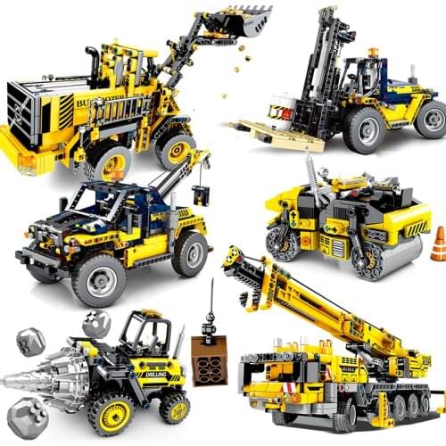 Engineering Bulldozer Machine Mixer Truck Vehicle Building Blocks Technical City Construction Bricks Toys For Children Gifts