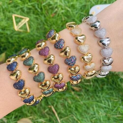 3PCS, Bohemia Cubic Zircon Heart Bracelet For Women Statement Charm Bracelets & Bangles Mujer Femme DIY Charms Handmade Jewelry