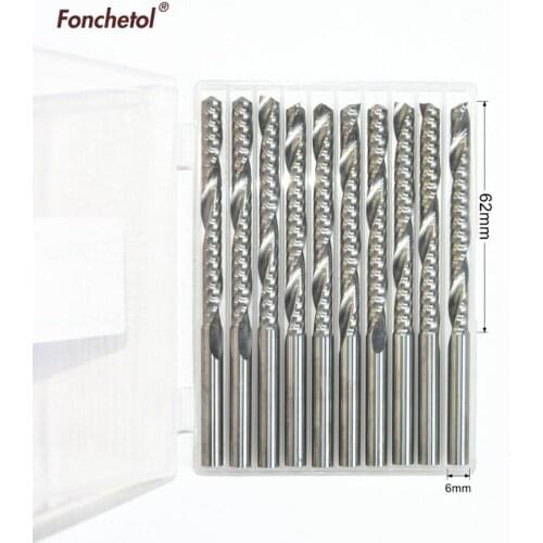 10PCS-6mm*62mm,CNC Solid carbide end mill,woodworking router bit,1 flute spiral end mill,Cutters for wood,PVC milling cutter