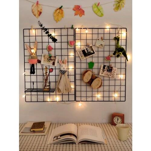 Creative wall grid rack wall-mounted bedroom punch-free photo wall wrought iron dormitory wall decoration pendant