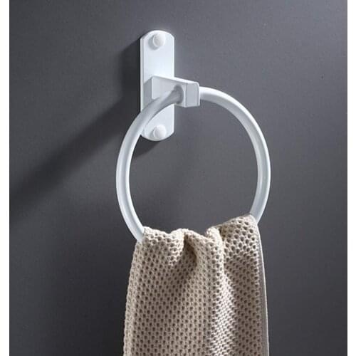 Round Towel Hanging Ring Black White Space Aluminum Kitchen Towel Hanger Bathroom Hardware Space Saver Holder Accesories