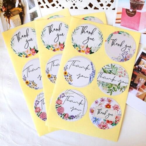 120pcs 4cm Thank You Stickers Round Flower Pattern Paper Labels Wedding Birthday Party Favor Gift Sealing Label Baking Pack