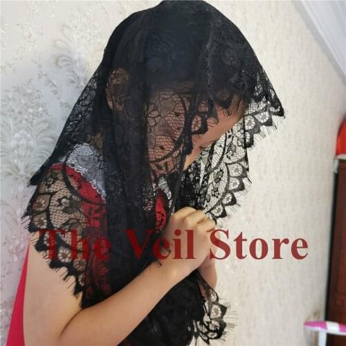ISHSY Girls Lace Mantilla Veils for Church Catholic Headwrap Covering Round Vintage Latin Mass Mantilla Velos de Novia Mantille