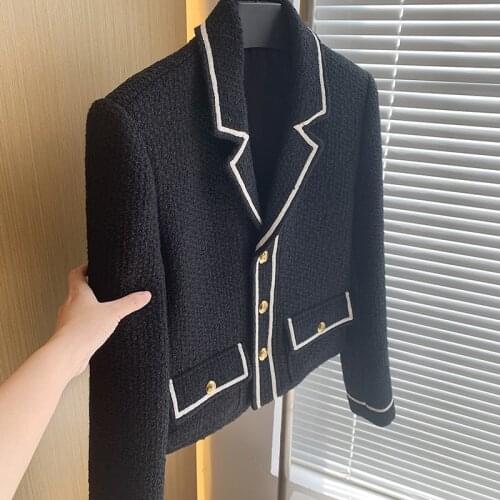 Korean Fashion Tweed Jacket 2021 Autumn Winter Elegant Double-breasted Short Wool Coat Women Manteau Femme Hiver