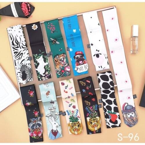Small Silk Scarf For Women New Print Animal Cat Handle Bag Ribbons Brand Fashion Head Scarf Small Long Skinny Scarves Wholesale