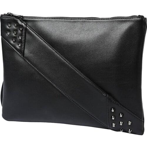 Retro Style Mens Clutch Handbag Rivets Decoration Envelope Bag Male Shoulder Messenger Bag