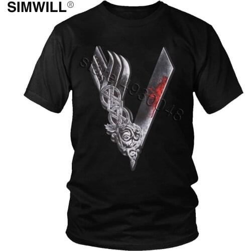 Mens V Viking T Shirt Cool Valhalla Odin T-shirt Ragnar Lothbrok Tee Short Sleeves Pure Cotton Printed Tshirt Trend Summer Tops