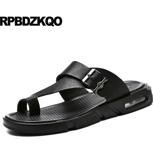 Soft Men Sandals Leather Summer Black Outdoor High Quality Shoes Waterproof Beach Slippers Water Slip On Toe Loop 2018 Slides