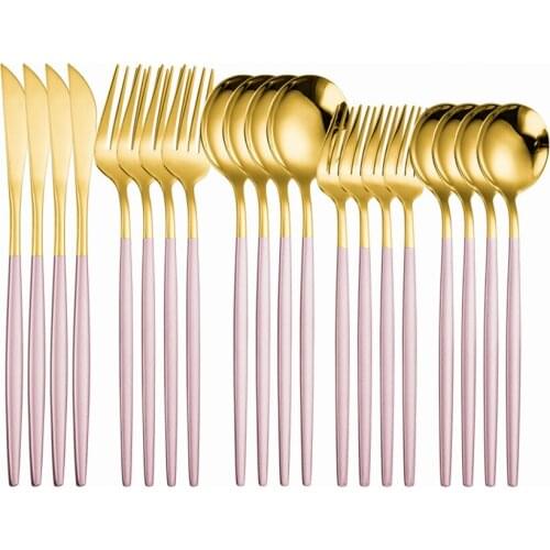 Pink Gold Stainless Steel Cutlery Set Knife Fork Dessert Spoon Flatware Set Kitchen Utensils Sets Cutlery Tableware Dinnerware