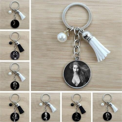 New black sexy nude female character keychain glass cabochon pendant keychain car bag jewelry gift