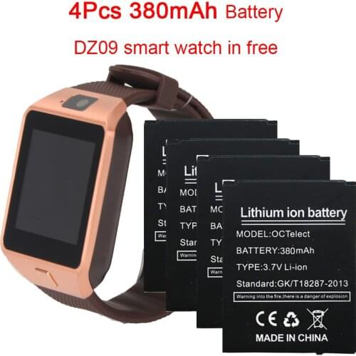 OCTelect 4PCS 380mAh High Quality SmartWatch battery For DZ09 Smart Watch Battery DZ09 smart watch in free