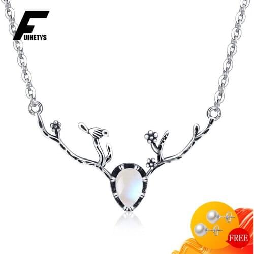 Bali Jelry Trendy 925 Silver Necklace with Moonstone Pendant Fine Jewelry Accessories for Women Wedding Engagement Drop shipping