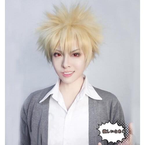 My Hero Academia Baku no Hero Bakugou Katsuki Short Linen Blonde Heat Resistant Synthetic Cosplay Costume Wig + Free Wig Cap