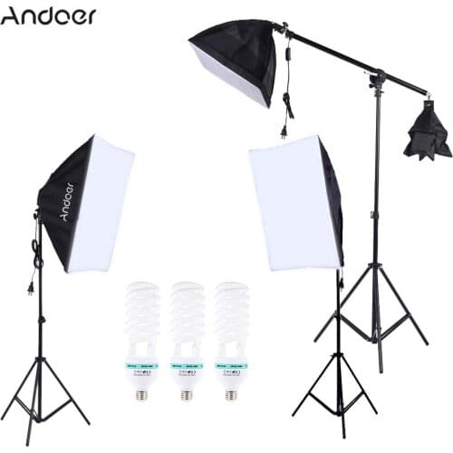 Professional Photography Photo Lighting Kit Set with 5500K Daylight Studio Bulb Light Stand Square Cube Softbox Cantilever Bag