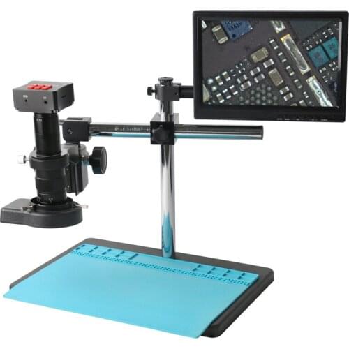 48MP 2K 1080P HDMI USB Industrial Digital Video Microscope Camera 180X 300X Zoom C-Mount Lens + 10.1" LCD Monitor For PCB Repair