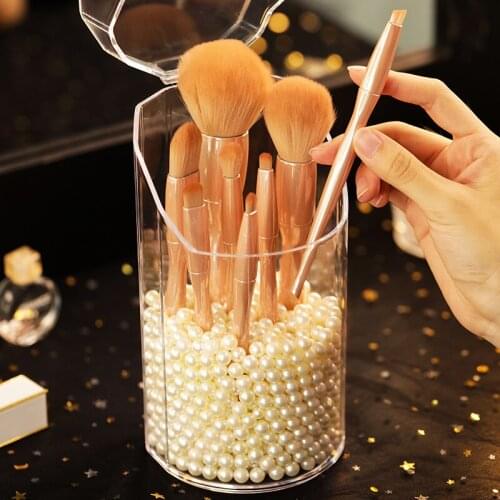 Transparent Plastic Makeup Brush Beauty Brush Storage Eyebrow Pencil Barrel Desktop Acrylic Storage Box Dust-proof Cover Brush