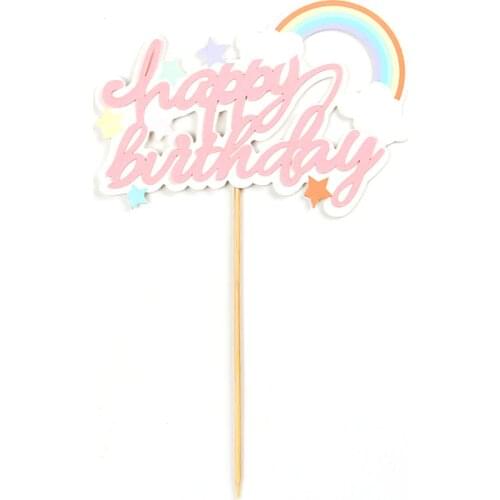 Rainbow Cake Toppers Unicorn Cloud Balloon Cake Flags Decor Kids Birthday Party Cupcake Topper Wedding Unicorn Party
