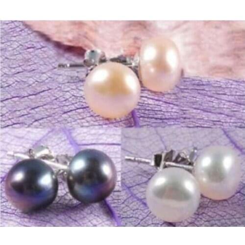 3Color Wholesale Cultured Pearl Silver Stud Earrings AAA