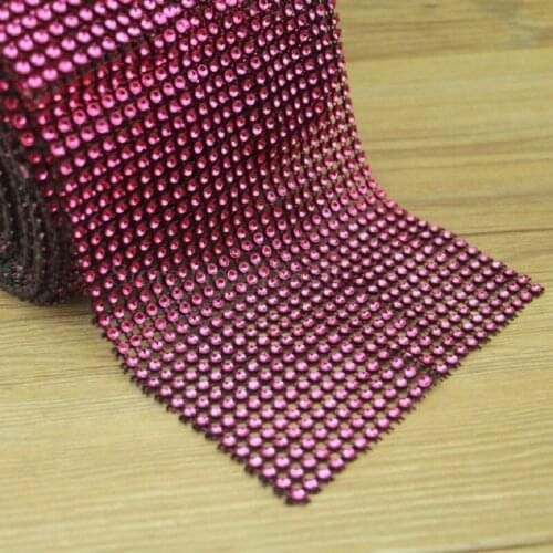 Mesh Trimming Imitated Rhinestones Roll 12 CM Width 24 Rows Plastic Sew On For Decoration Rose Color 10 Yards/Roll