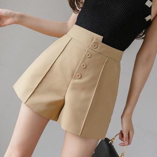 2020 Spring Summer Womens Female High Waist Wide Leg Khaki Black Grey Shorts , Fall Women Ladies Irregular Xl Shorts