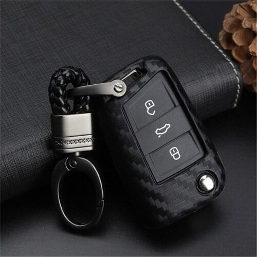 Silicone Carbon Fiber Key Case Cover For VW Polo Golf 7 Tiguan For Skoda Octavia Kodiaq Karoq For SEAT Ateca Leon Ibiza 2015