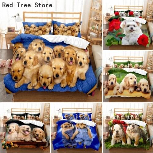 Dog Bedding Set Cute Pets Puppy Print Duvet Cover Kids Cartoon Bed Lines Animal Pattern Home Textiles Twin Full Queen 2/3pcs Set